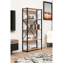 Barin Design 5 geniş raflı kitaplık metal çerçeveli modern raf çalışma odası ofis salon kitaplığı evrak rafı