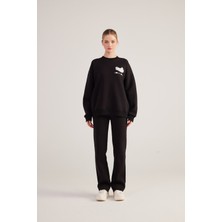 Holly Lolly Oversize Kesin Unisex Ghosting Sweatshirt Siyah