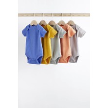 Next Baby Pamuklu Mavi Hardal Kısa Kollu 5’li Body Zıbın Set