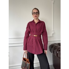 Marka Model Pileli Premium Gömlek- Bordo