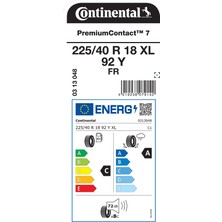 Continental 225/40 R18 92Y Xl Fr Premium Contact 7 Oto Yaz Lastiği (Üretim Yılı:2025)