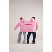 Holly Lolly Kalp Baskılı Çift Giyilir Lovebombing sweatshirt Pembe