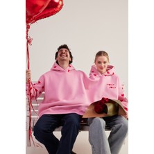 Holly Lolly Kalp Baskılı Çift Giyilir Lovebombing sweatshirt Pembe