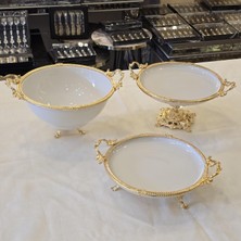 Güral Porselen Metal Çerçeveli 3 Parça Porselen Sunum Seti Gold