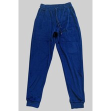 Mbb E-Ticaret Parlak Kadife Cepli Pantolon Eşofman Pijama Altı Unisex Lastikli Paça Lacivert