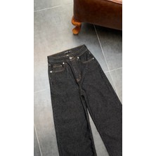 Kadın Yüksek Bel En Boy Likralı Comfort Ispanyol Paça Antrasit Kot Pantolon
