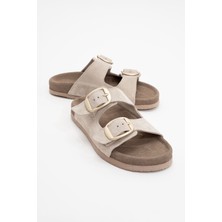 Luvi Ovesta Açık Bej Çift Bantlı Kadın Terlik