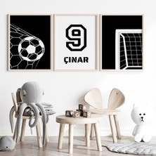 Çocuk Kalbi Atölyesi Futbolsever Renkli Erkek Bebek ve Çocuk Odası 3'lü Tablo Isim Seti, Çocuk Odası Tablosu