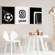 Çocuk Kalbi Atölyesi Futbolsever Renkli Erkek Bebek ve Çocuk Odası 3'lü Tablo Isim Seti, Çocuk Odası Tablosu