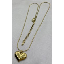 By Nur Takı Çelik Gold Renk Kalp Model Kolye