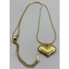 By Nur Takı Çelik Gold Renk Kalp Model Kolye