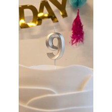 Pekshop 9 Yaş Gümüş Mum Rakam Pasta Mumu Yaş Mum Gümüş Renk