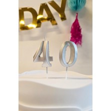 Pekshop 40 Yaş Gümüş Mum Rakam Pasta Mumu Yaş Mum Gümüş Renk