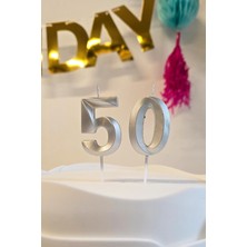 Pekshop 50 Yaş Gümüş Mum Rakam Pasta Mumu Yaş Mum Gümüş Renk