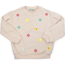 Kız Çocuk Çiçek Nakışlı Sweat