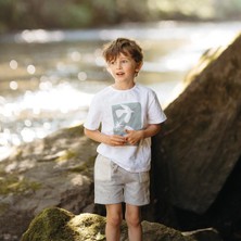 Antebies Organik Beyaz Kuş Baskılı Kısa Kollu Erkek Çocuk Tshirt