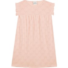 Antebies Organik Pembe Kurdele Jakarlı Fırfırlı Kısa Kollu Kız Çocuk Gecelik