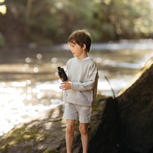 Antebies Organik Gri Kontrast Detaylı Uzun Kollu Manşetli Erkek Çocuk Sweatshirt