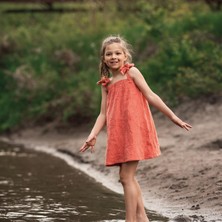 Antebies Organik Turuncu Mercan Havlu  Ayarlanabilir Fiyonk İnce Askılı Kız Çocuk Elbise