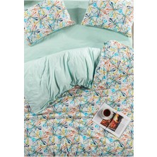 Rimo Home Çift Kişilik Nevresim Takımı Desenli Beyaz - Mint Renk Polycotton Kumaş Standart Ebat
