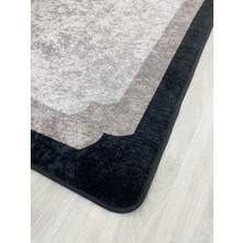 Brillant Bej-Siyah Çerçeve Kenarlı Modern Desenli Lateks Taban Halı