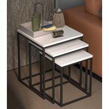 Reyo Falez Beyaz Küp Model 3'lü Zigon Sehpa Seti