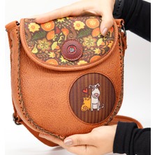 Hoodie Mouse Kedi ve Köpek Çapraz Örgülü Kol Çantası Etnik Bohem Style - Taba