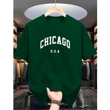 Medinenur Chicago Yazı Detaylı Basic T-Shirt