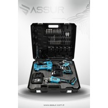 Assur 21V Çift Akü 800 Nm Somun Sıkma Sökme 125 Mm Taşlama Hava Pompası 3'lü Set