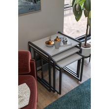 Wood House Lavisa 3'lü Zigon Sehpa Beyaz Metal Ayaklı Modern Tasarım