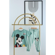 Erkek Çocuk Mickey Kısa Kollu Çizgili Eşofman Takımı