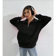 Unisex Uzun Kol Yarım Farmuarlı Yakalı Basic Weathirt  Iyah