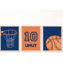 Çocuk Kalbi Atölyesi Basketbol Temalı Çocuk Odası 3'lü Isim Tablo Seti, Çocuk Odası Tablosu
