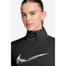 Nike Dri-Fit Swoosh Mid Kadın Siyah Çeyrek Fermuar Kadın Spor Sweatshrit
