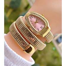 Weluxa WL00102Y Altın Renk Pembe Kadran Yılan Model Kadın Kol Saati