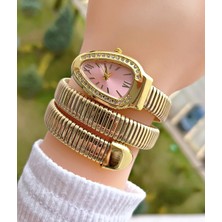 Weluxa WL00102Y Altın Renk Pembe Kadran Yılan Model Kadın Kol Saati