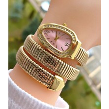 Weluxa WL00102Y Altın Renk Pembe Kadran Yılan Model Kadın Kol Saati