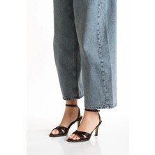 MFT Ayakkabı Kadın Siyah Saten Taşlı Biyeli Abiye Ayakkabı