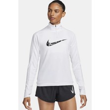 Nike Dri-Fit Swoosh Mid Kadın Beyaz Çeyrek Fermuar Kadın Spor Sweatshrit