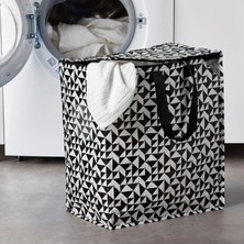 IKEA Çamaşır Çantası 40X25X47 cm Taşıma Çantası Giysi Taşıma Çamaşır Sepeti Siyah-Beyaz Hacim: 47 lt