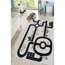 Dijital Baskılı Yıkanabilir Kaymaz Taban Eğitici Araba Yollu Trafik Yolu Desenli Çocuk Oyun Halısı