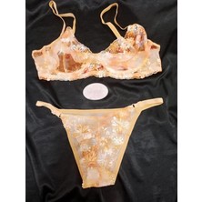 Shy Lola Lingerie Kapsız Çiçekli Baskılı Brode Sütyen Kilot Takım / Iç Çamaşırı/ Tanga