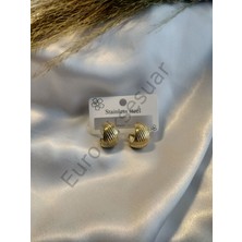 Stainless Steel Çelik Gold Çizgili Küpe