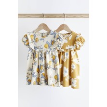 Next Baby % 100 Pamuklu Limon Desenli Çiçekli 2’li Elbise