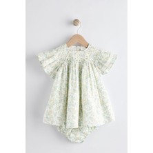Next Baby % 100 Pamuklu Yeşil Ditsy Çiçek Desenli Elbise Şort Takım