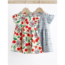 Next Baby % 100 Pamuklu Mavi Kırmızı Kiraz Desenli 2’li Elbise