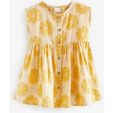 Next Baby % 100 Pamuklu Sarı Çiçek Desenli Kısa Kollu Elbise