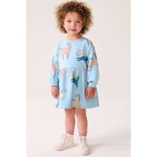 Next Baby Pamuklu Mavi Hayvan Desenli Uzun Kollu Elbise