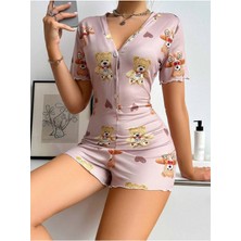 The Different Ayıcık Desenli Kısa Kol Pijama Tulumu