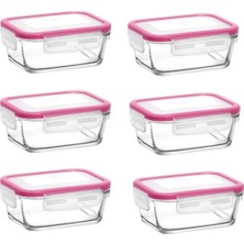 Fresco Cam Kilitli Kahvaltılık Saklama Kabı 6'Lı Set 400 Cc Pembe Kapak